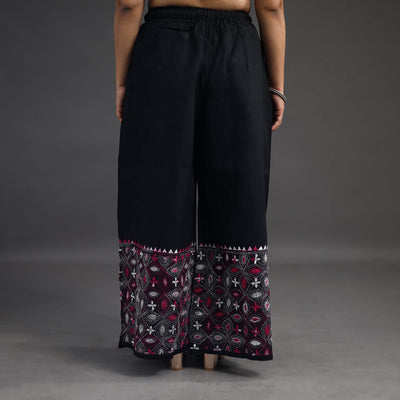 Black - Kantha Hand Embroidery Palazzo in Cotton 17