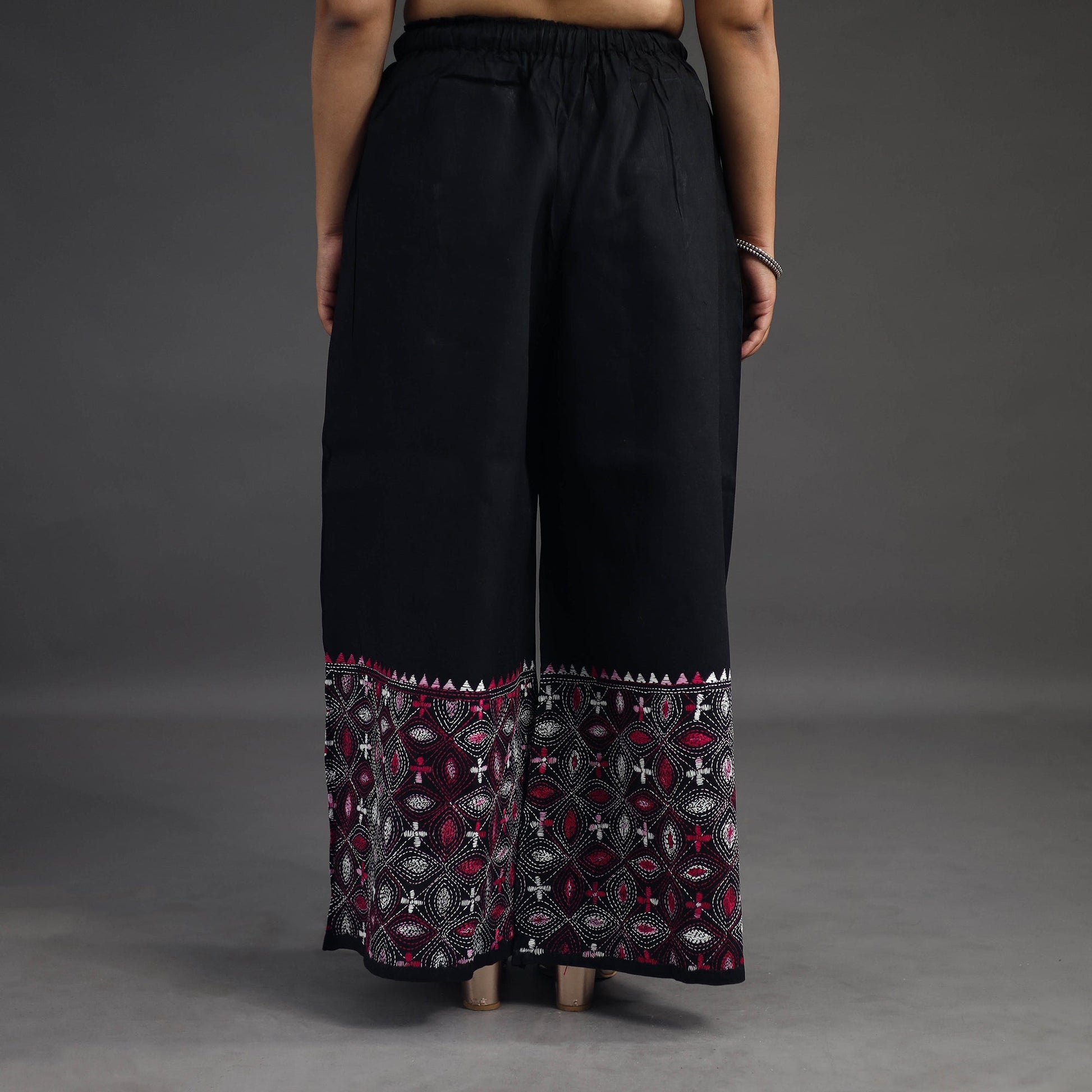 Black - Kantha Hand Embroidery Palazzo in Cotton 17