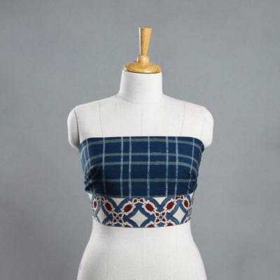Blue - Akola Block Printed Cotton Blouse Piece 105