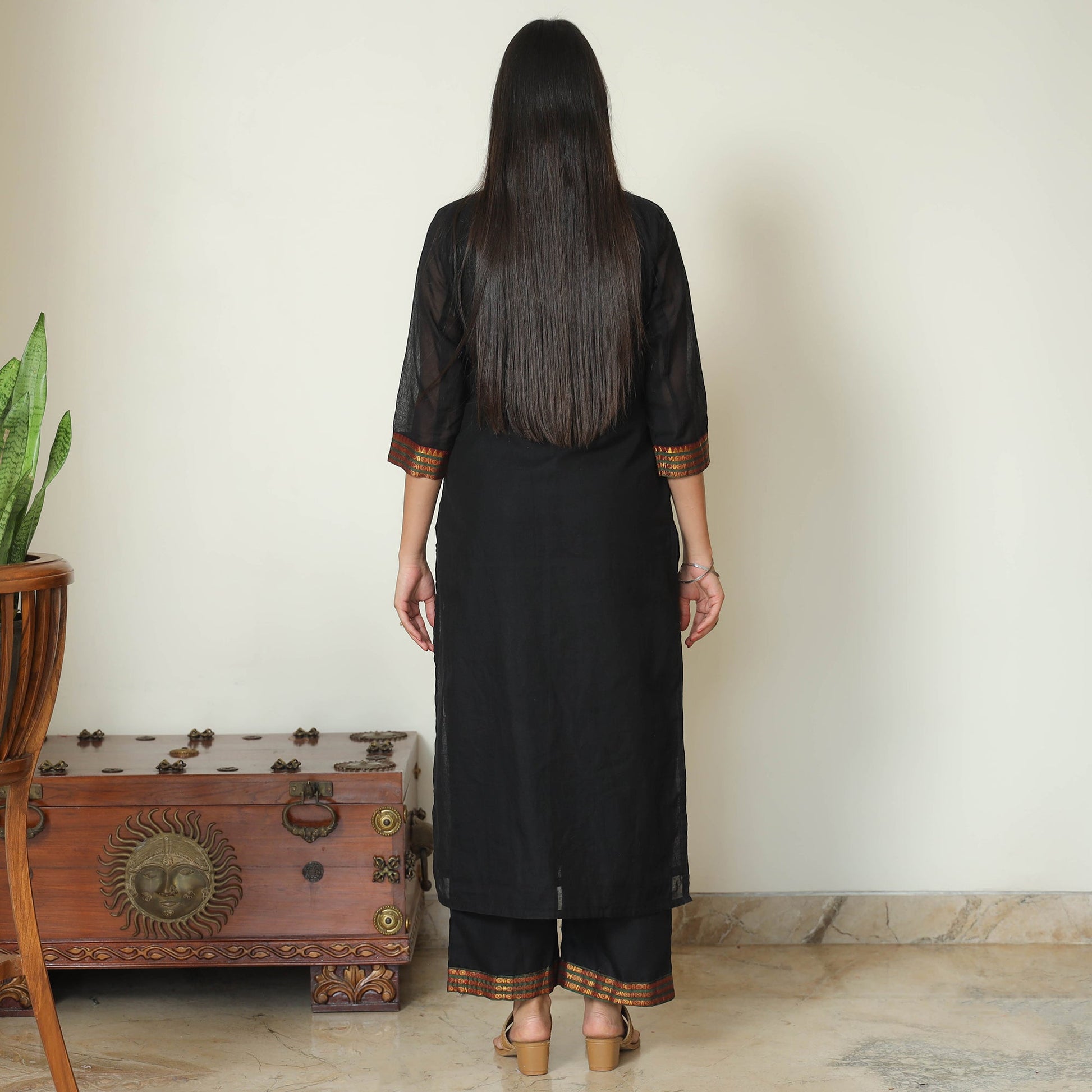 Black - Dharwad Cotton Kurta with Palazzo & Dupatta Set 08