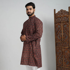 Ajrakh Block Printed Cotton Men Long Kurta 14