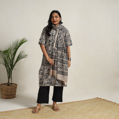 Black - Block Printed Cotton Kalamkari Kurta Set 07