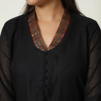 Black - Dharwad Cotton Kurta with Palazzo & Dupatta Set 08