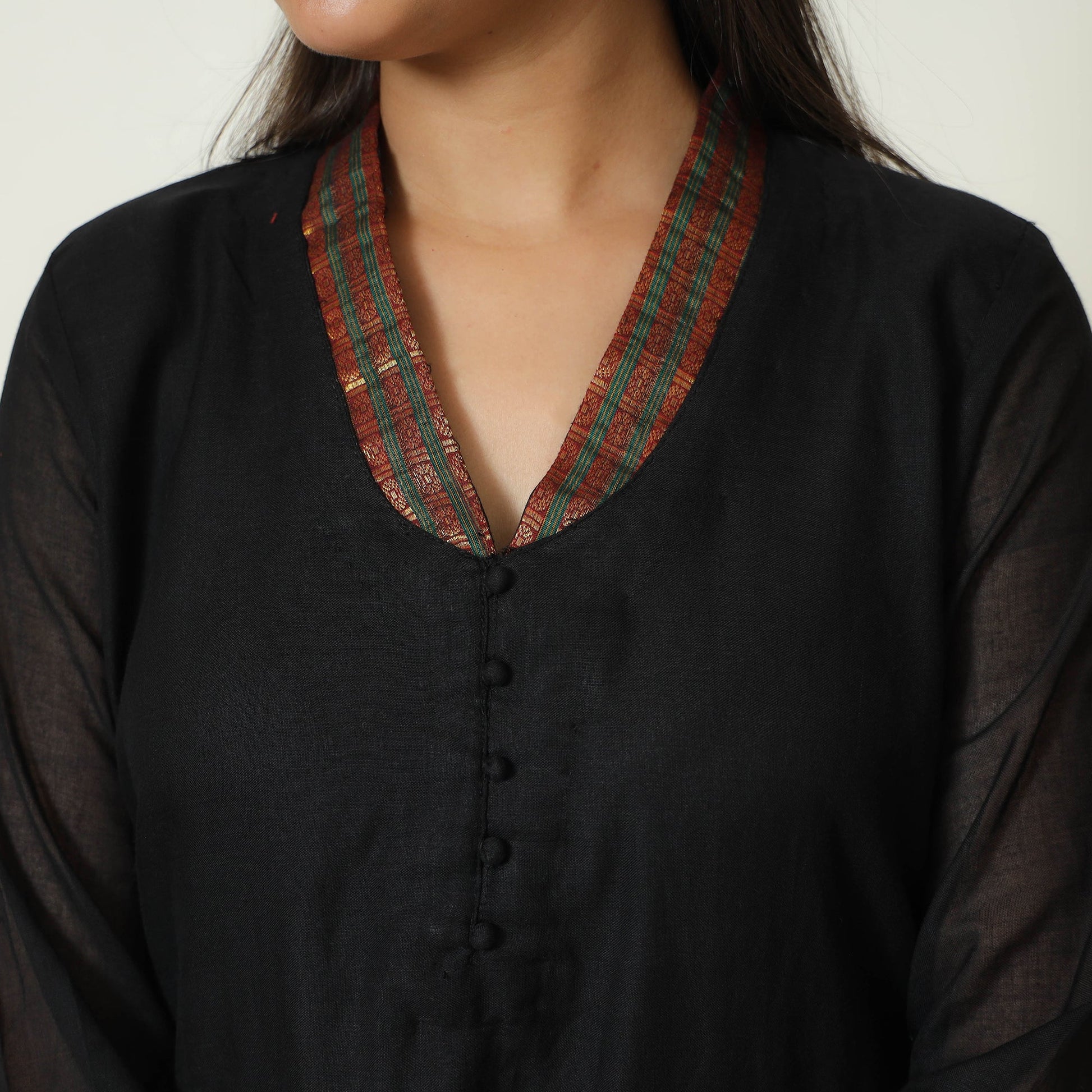 Black - Dharwad Cotton Kurta with Palazzo & Dupatta Set 08