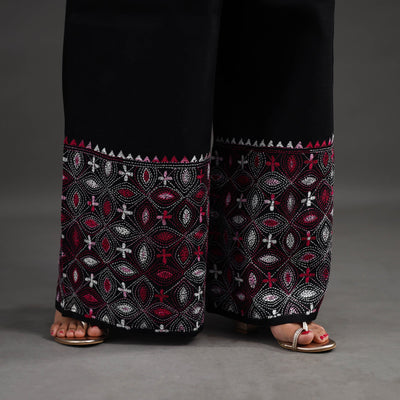 Black - Kantha Hand Embroidery Palazzo in Cotton 17