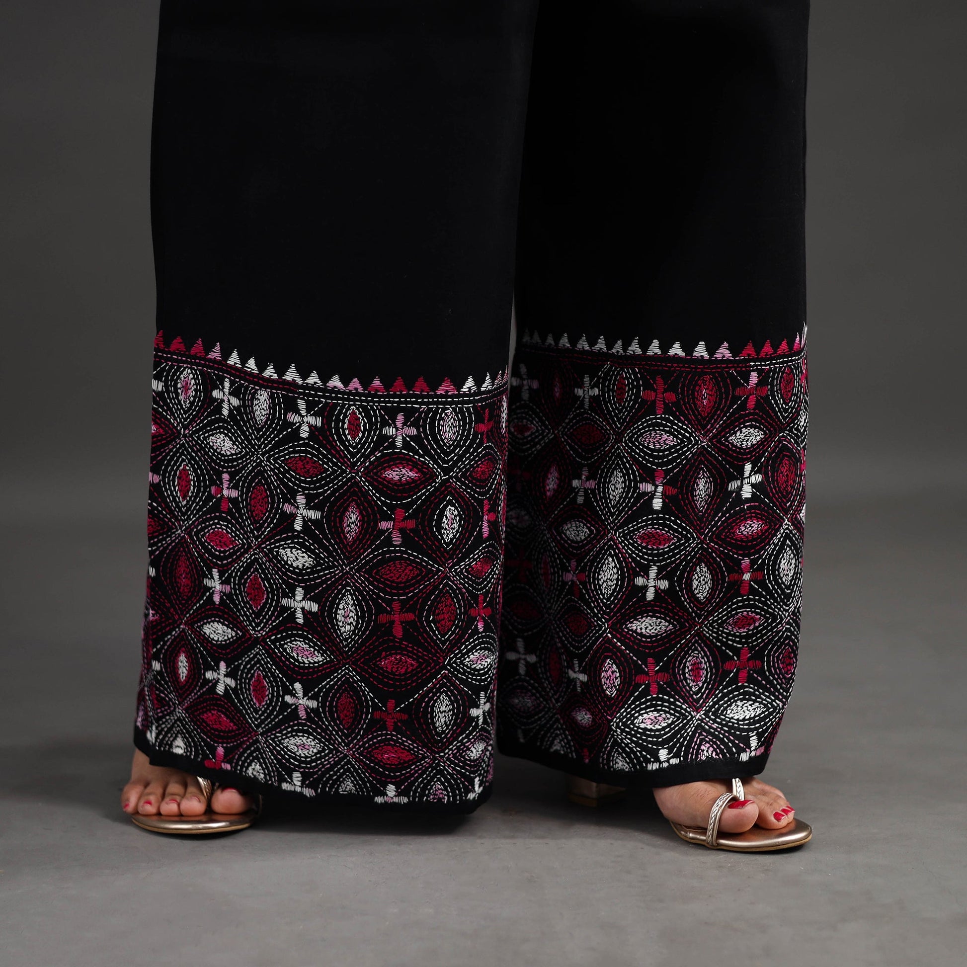 Black - Kantha Hand Embroidery Palazzo in Cotton 17