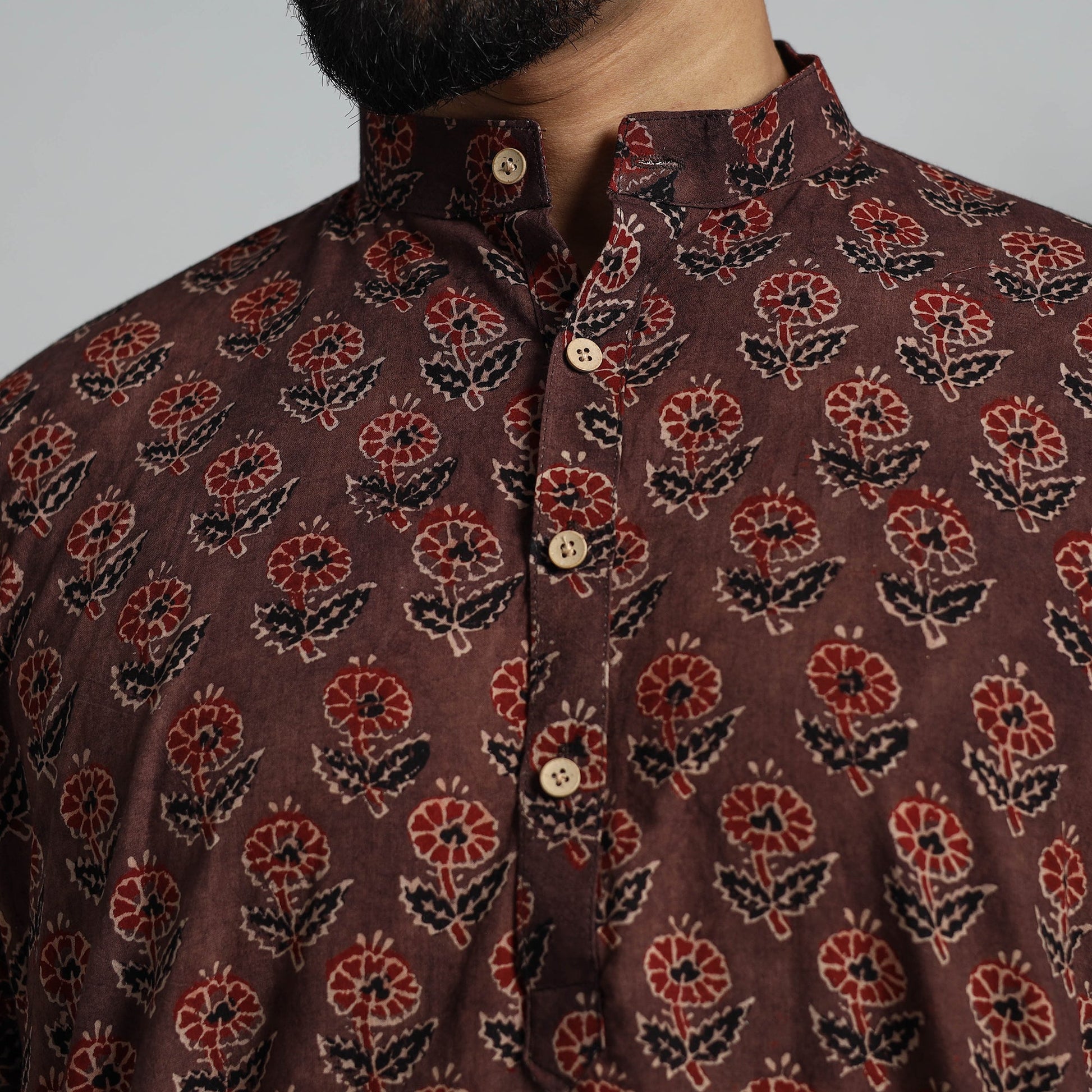 Ajrakh Block Printed Cotton Men Long Kurta 14