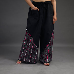 Black - Kantha Hand Embroidery Palazzo in Cotton 18
