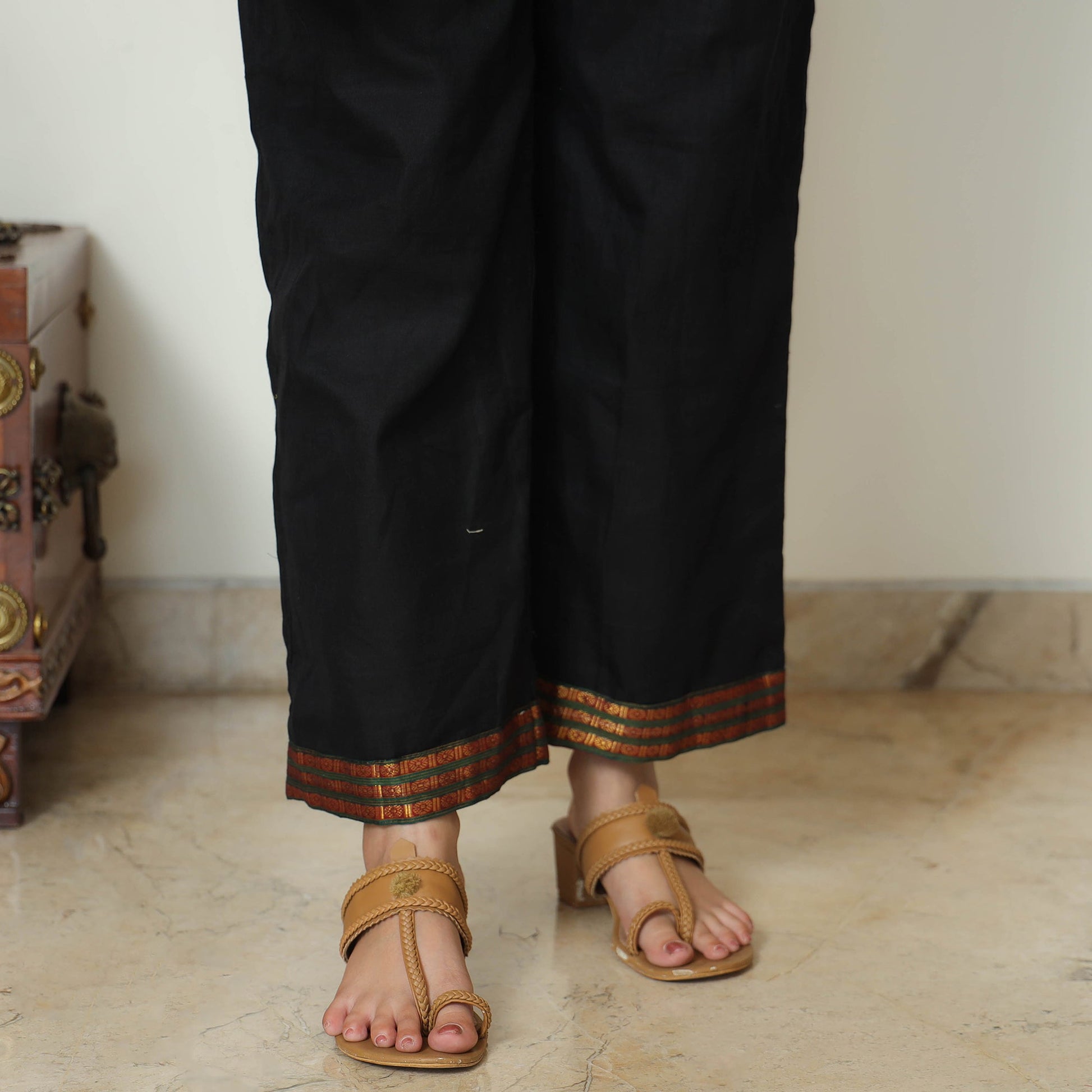 Black - Dharwad Cotton Kurta with Palazzo & Dupatta Set 08