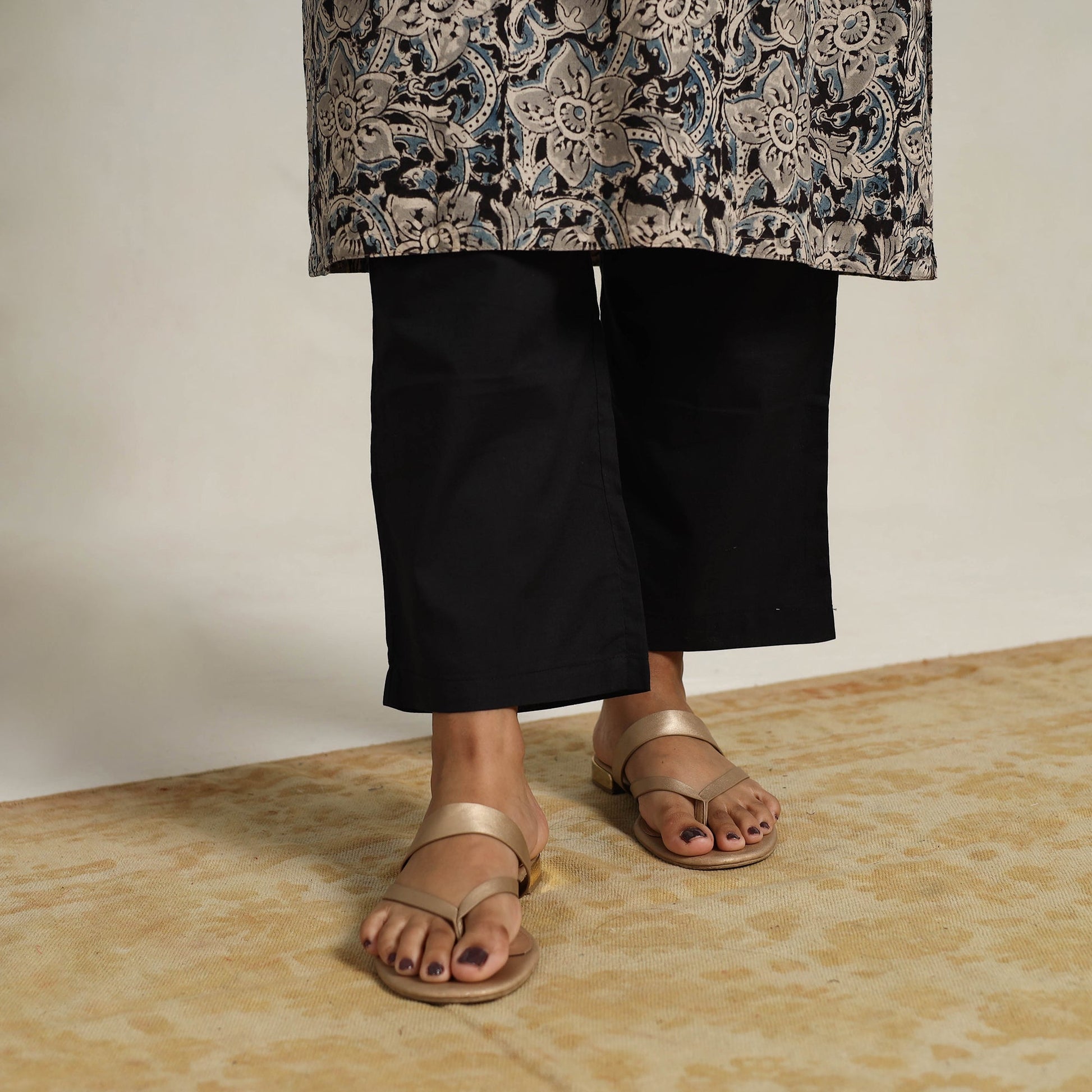 Black - Block Printed Cotton Kalamkari Kurta Set 07