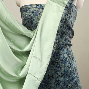 Blue - 3pc Modal Silk Ajrakh Print Kurta with Plain Dupatta 10