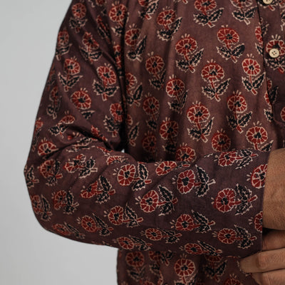 Ajrakh Block Printed Cotton Men Long Kurta 14
