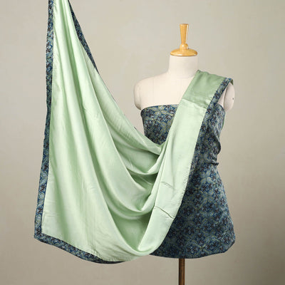 Blue - 3pc Modal Silk Ajrakh Print Kurta with Plain Dupatta 10
