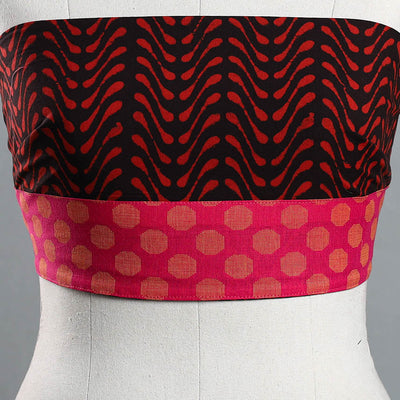 Black - Red - Pipad Block Printed Cotton Blouse Piece 110