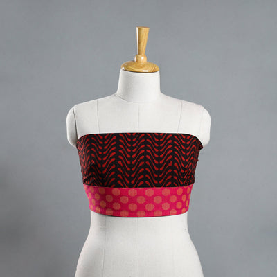 Black - Red - Pipad Block Printed Cotton Blouse Piece 110