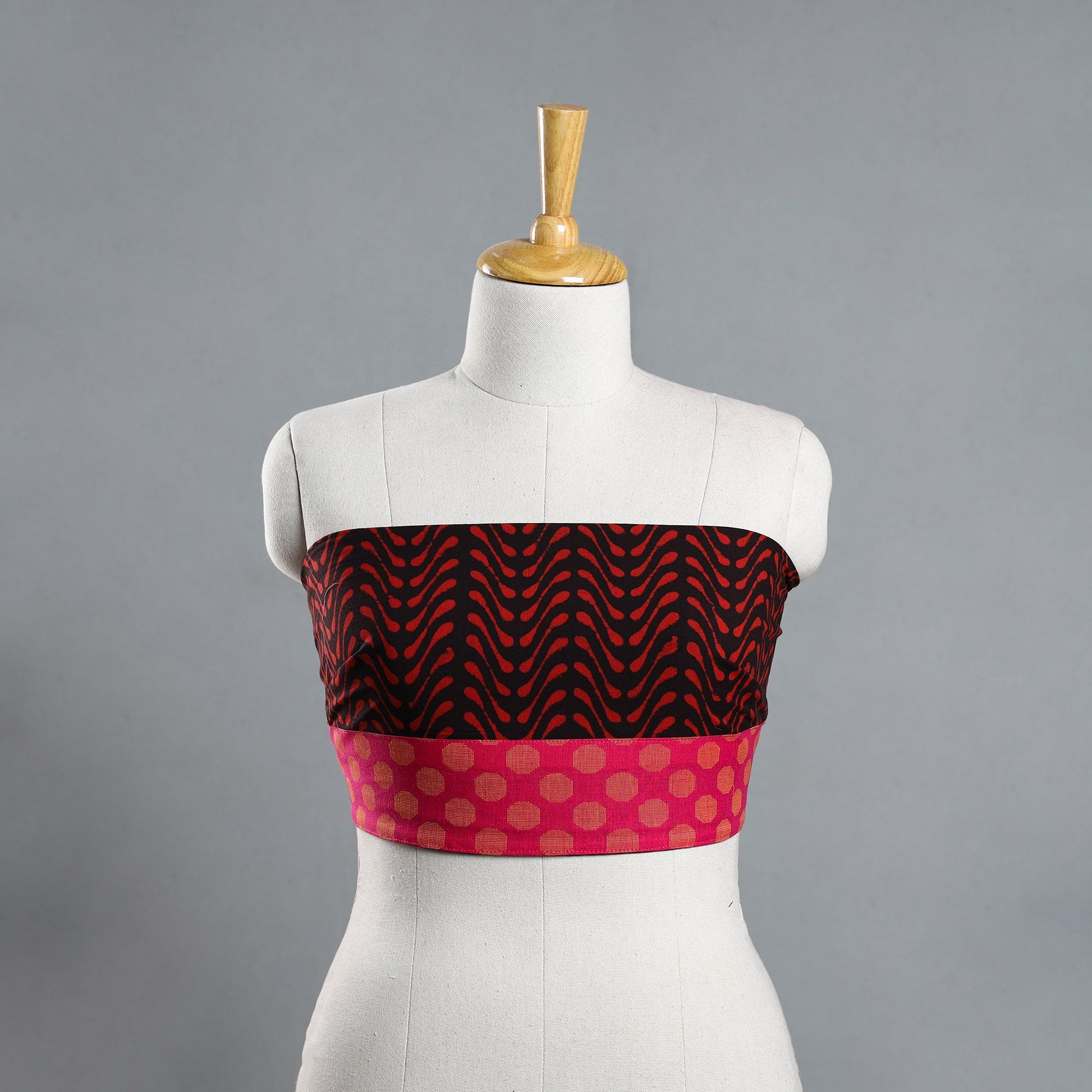Black - Red - Pipad Block Printed Cotton Blouse Piece 110