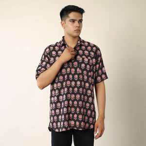 Black - Bagh Prints Kantha Cotton Men Half Sleeve Shirt 14