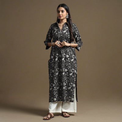 Black - Bagru Hand Block Printed Cotton Straight Kurta