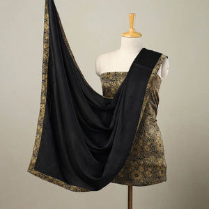 Brown - 3pc Modal Silk Ajrakh Print Kurta with Plain Dupatta 11
