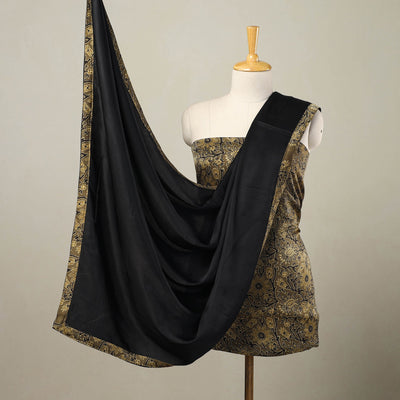 Brown - 3pc Modal Silk Ajrakh Print Kurta with Plain Dupatta 11