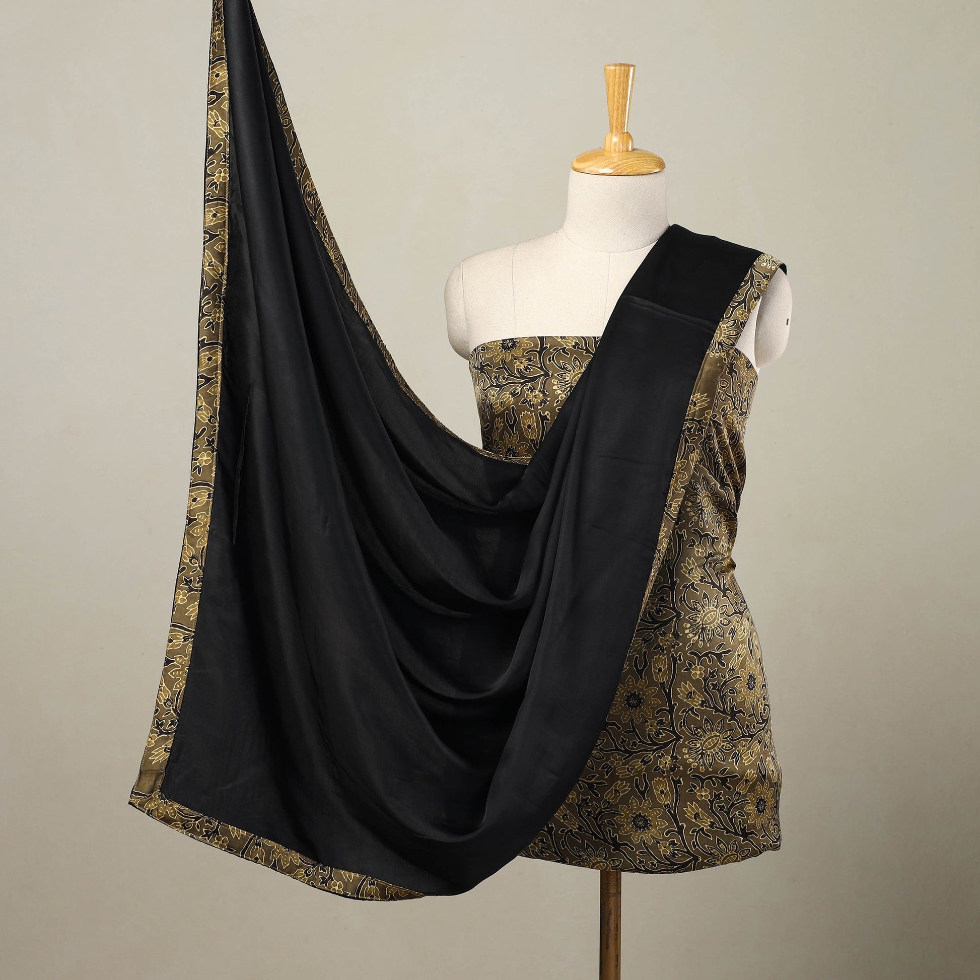 Brown - 3pc Modal Silk Ajrakh Print Kurta with Plain Dupatta 11