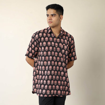Black - Bagh Prints Kantha Cotton Men Half Sleeve Shirt 14