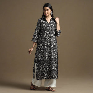 Black - Bagru Hand Block Printed Cotton Straight Kurta
