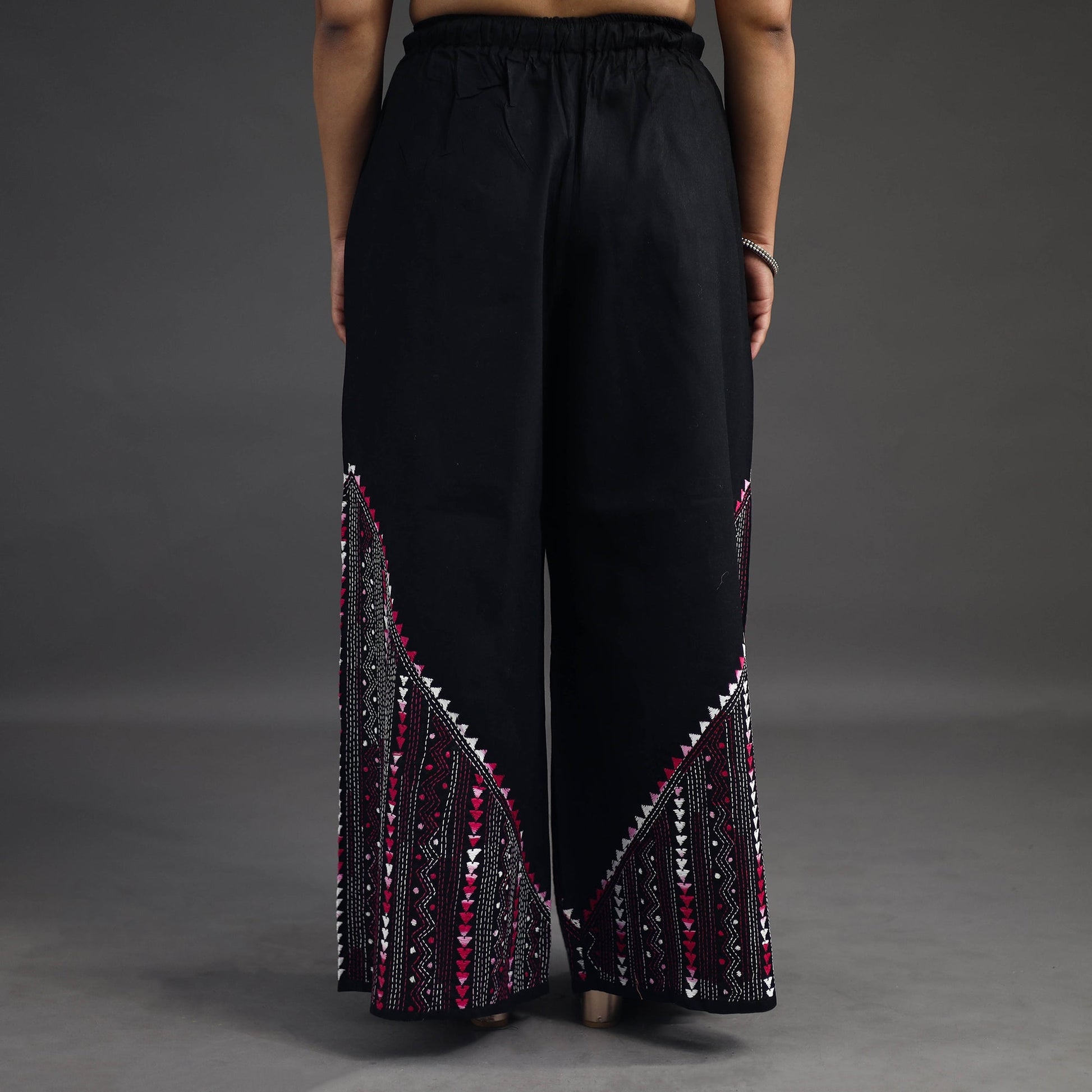 Black - Kantha Hand Embroidery Palazzo in Cotton 18