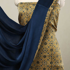 Brown - 3pc Modal Silk Ajrakh Print Kurta with Plain Dupatta 12