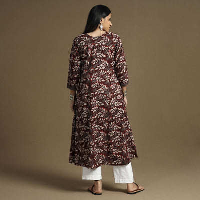 Brown - Bagru Hand Block Printed Cotton A-Line Long Kurta