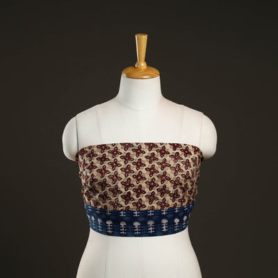 Beige - Block Print Cotton Kalamkari Blouse Piece 50