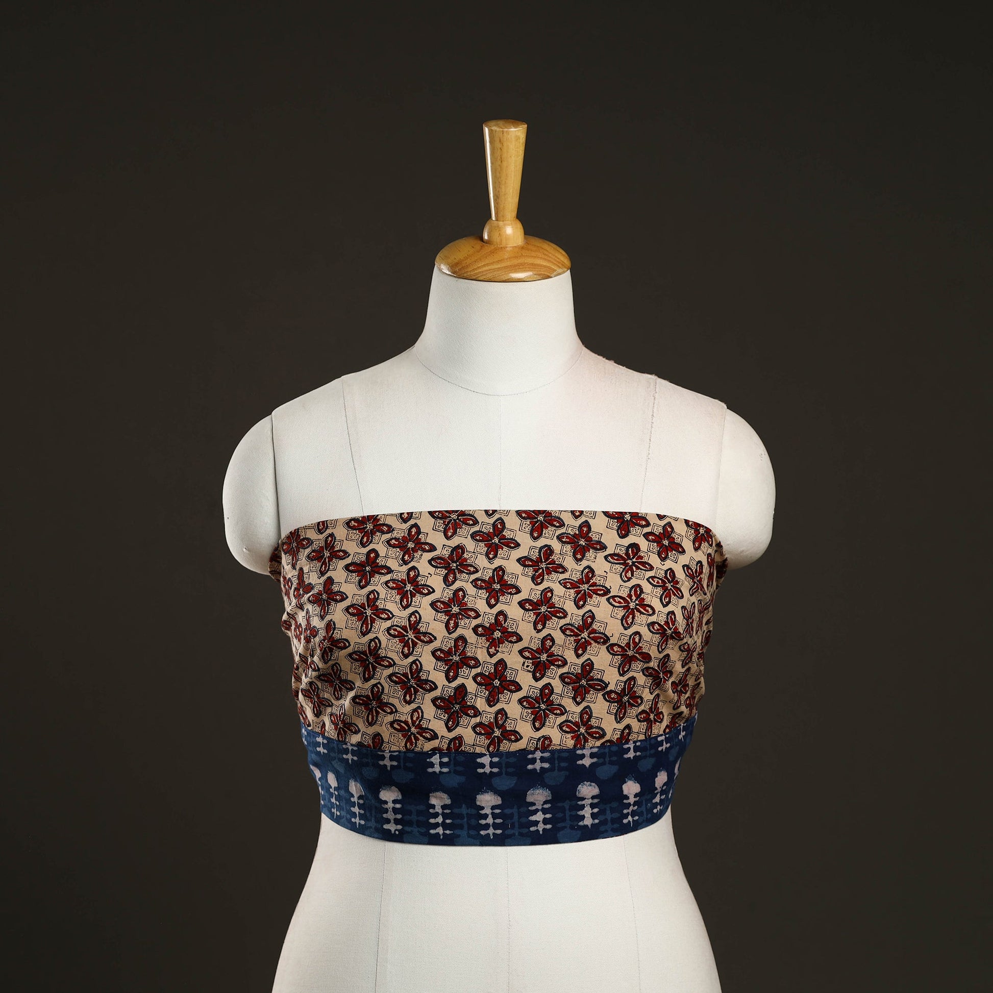 Beige - Block Print Cotton Kalamkari Blouse Piece 50