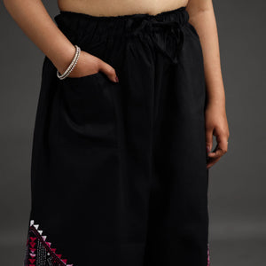 Black - Kantha Hand Embroidery Palazzo in Cotton 18