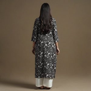 Black - Bagru Hand Block Printed Cotton Straight Kurta