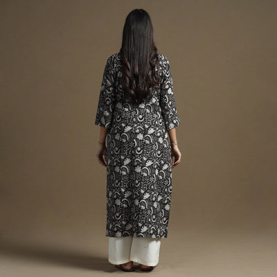 Black - Bagru Hand Block Printed Cotton Straight Kurta