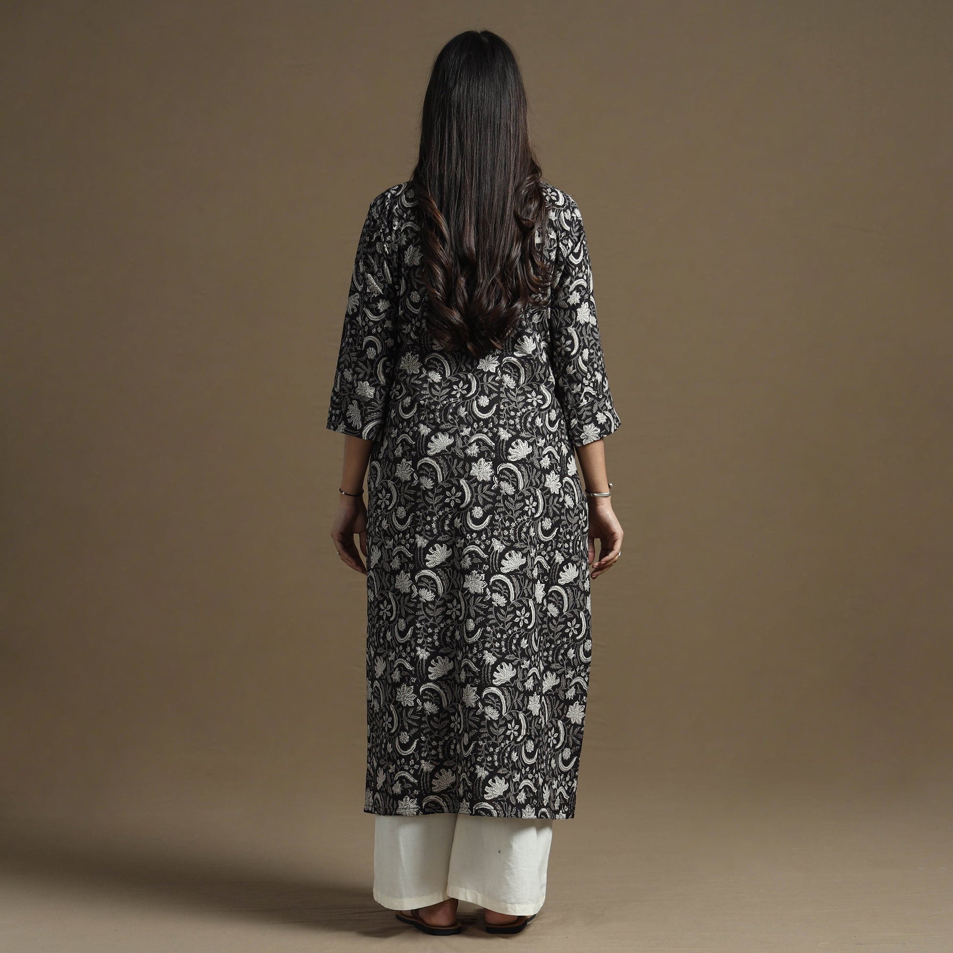 Black - Bagru Hand Block Printed Cotton Straight Kurta