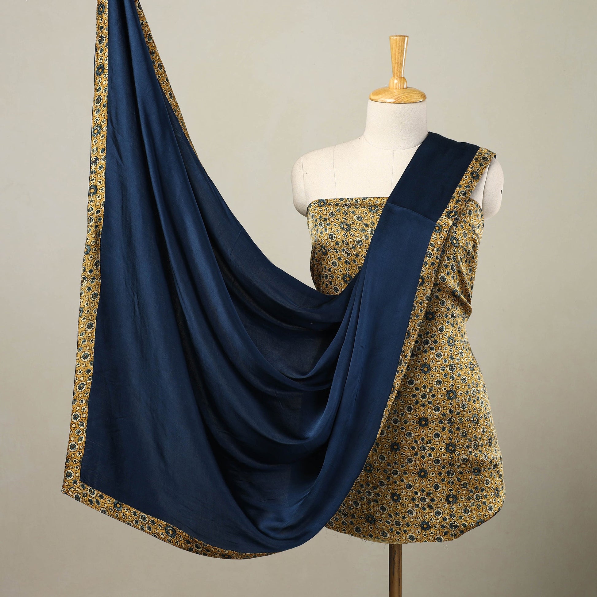Brown - 3pc Modal Silk Ajrakh Print Kurta with Plain Dupatta 12