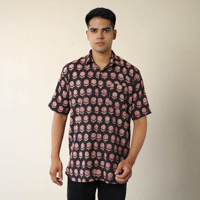 Black - Bagh Prints Kantha Cotton Men Half Sleeve Shirt 14