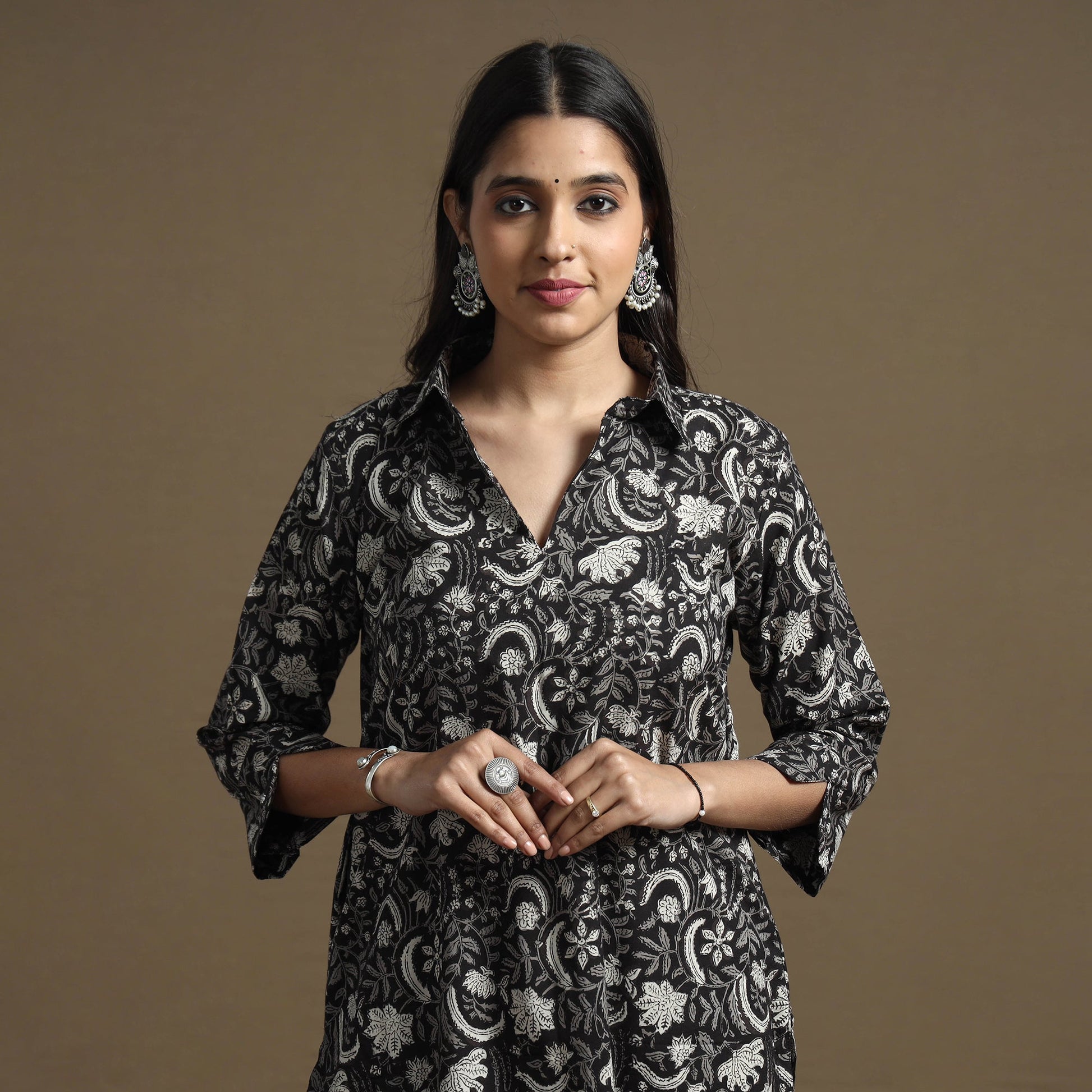Black - Bagru Hand Block Printed Cotton Straight Kurta