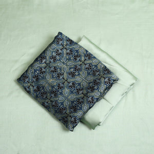 Blue - 3pc Modal Silk Ajrakh Print Kurta with Plain Dupatta 10