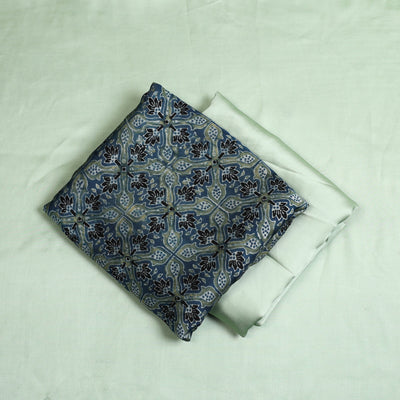 Blue - 3pc Modal Silk Ajrakh Print Kurta with Plain Dupatta 10