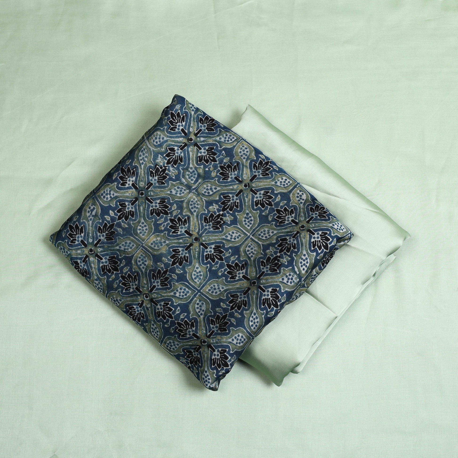 Blue - 3pc Modal Silk Ajrakh Print Kurta with Plain Dupatta 10