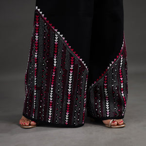 Black - Kantha Hand Embroidery Palazzo in Cotton 18
