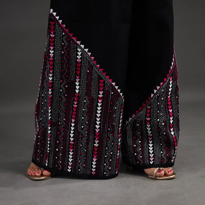 Black - Kantha Hand Embroidery Palazzo in Cotton 18