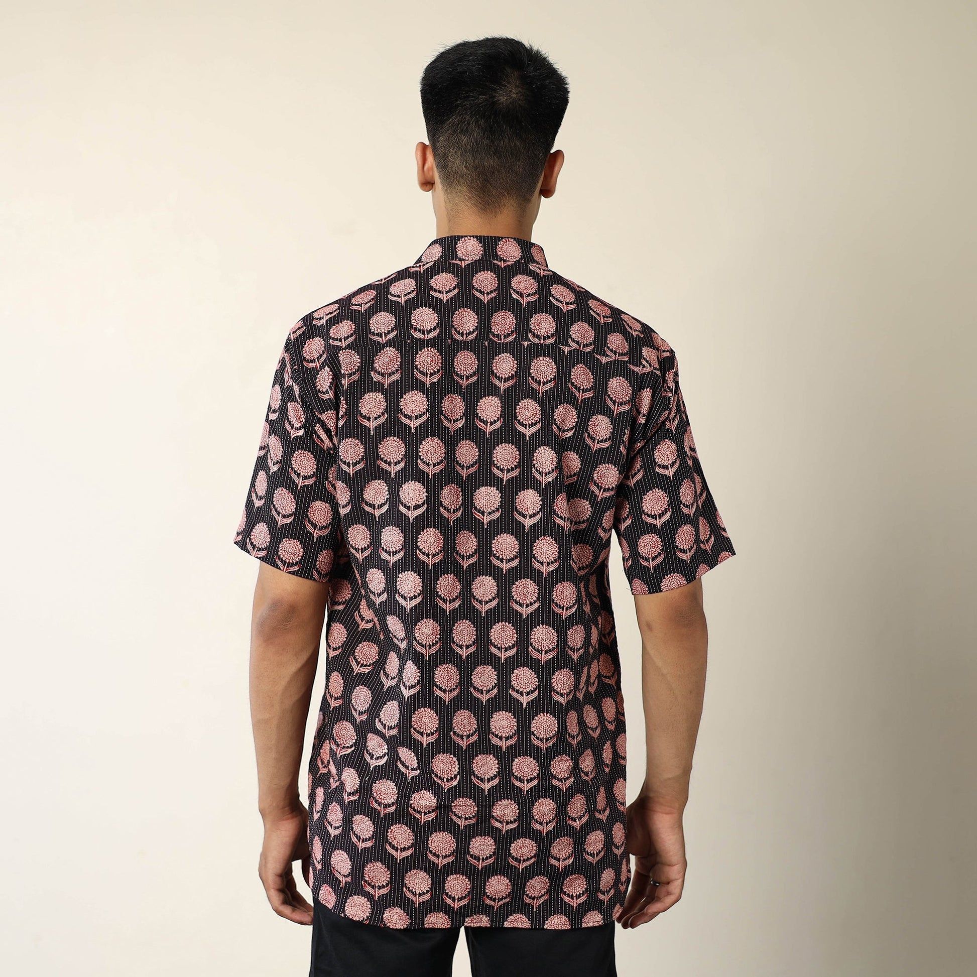 Black - Bagh Prints Kantha Cotton Men Half Sleeve Shirt 14