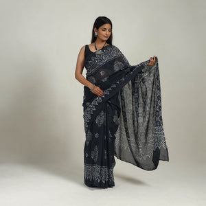 Black - Cotton Hand Batik Print Saree 02