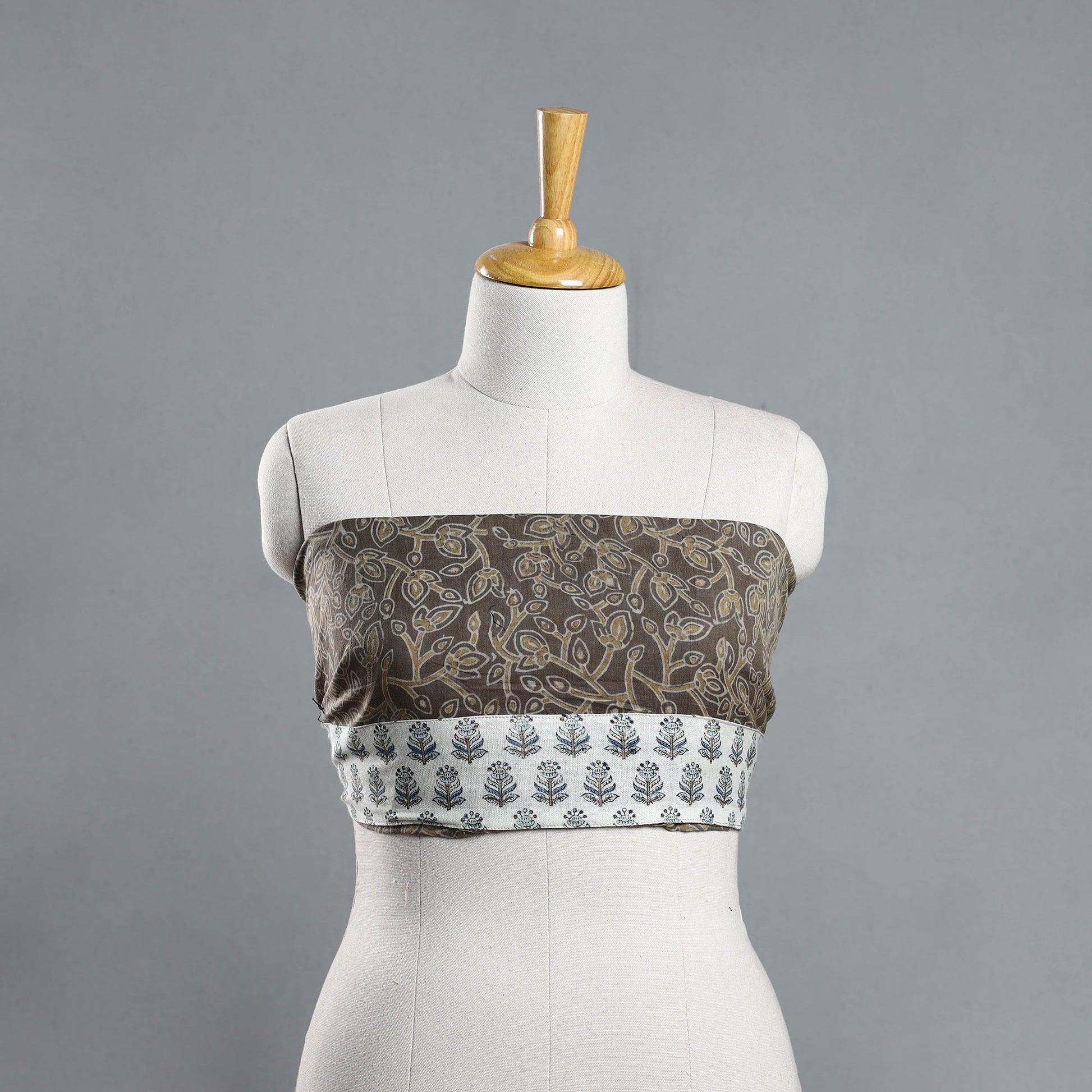Brown - Akola Block Printed Cotton Blouse Piece 115