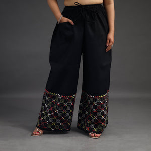 Black - Kantha Hand Embroidery Palazzo in Cotton 19