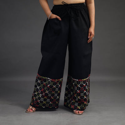 Black - Kantha Hand Embroidery Palazzo in Cotton 19