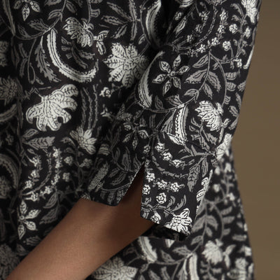 Black - Bagru Hand Block Printed Cotton Straight Kurta